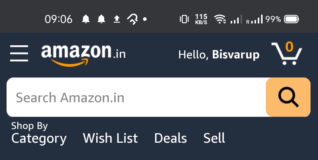 Amazon status bar dark mode