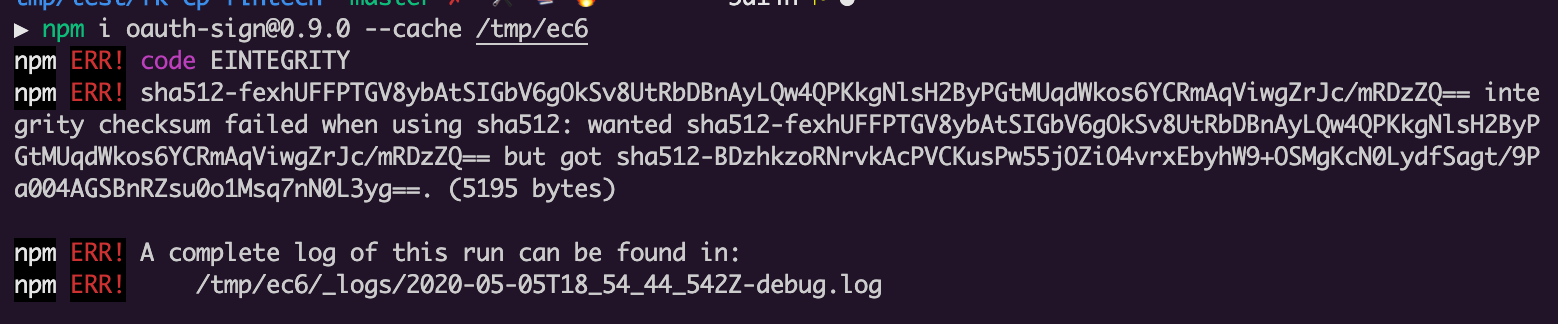 npm integrity, checksum and integrity error